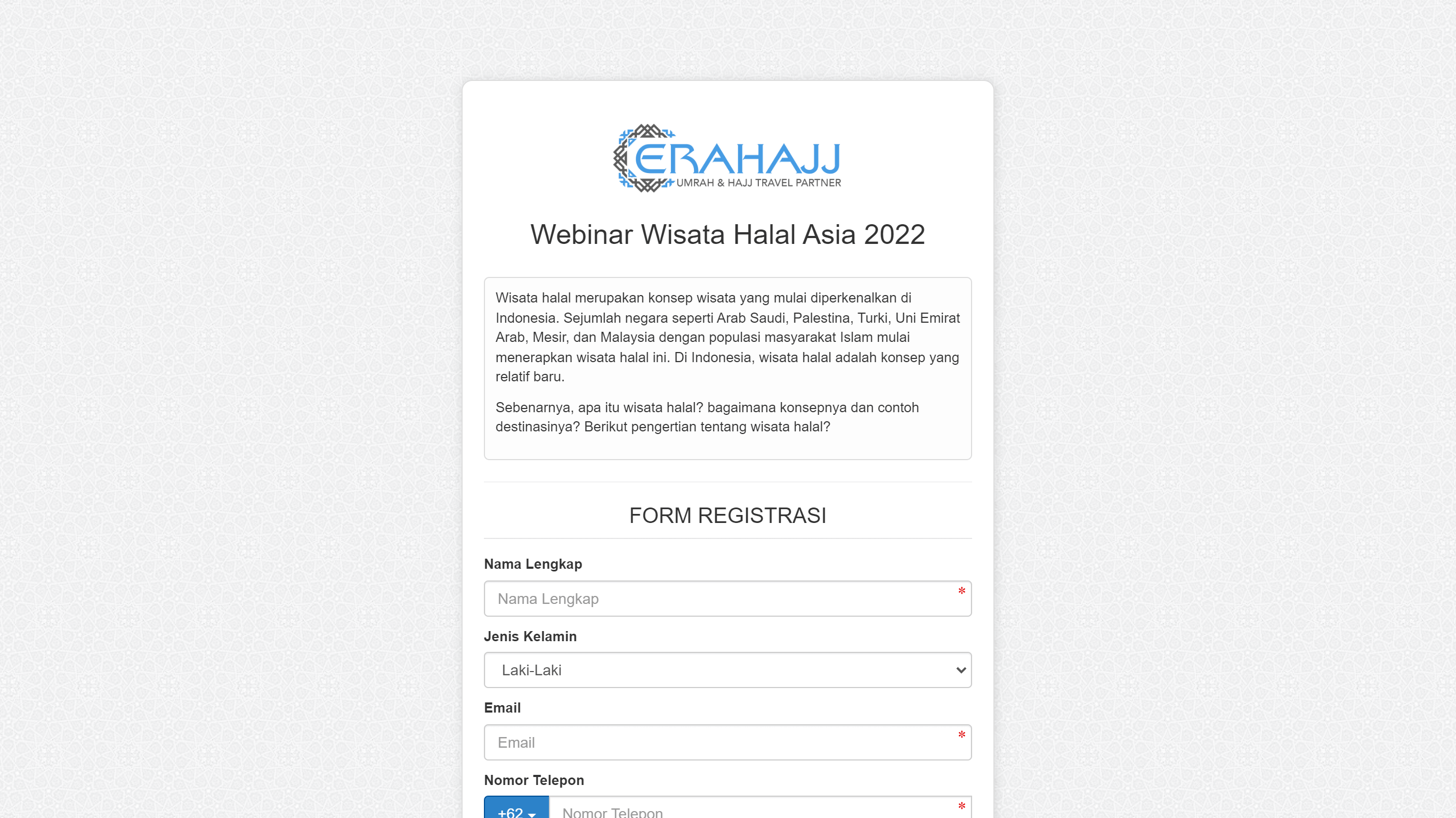 Layar lead collection form di CRM TravelSys